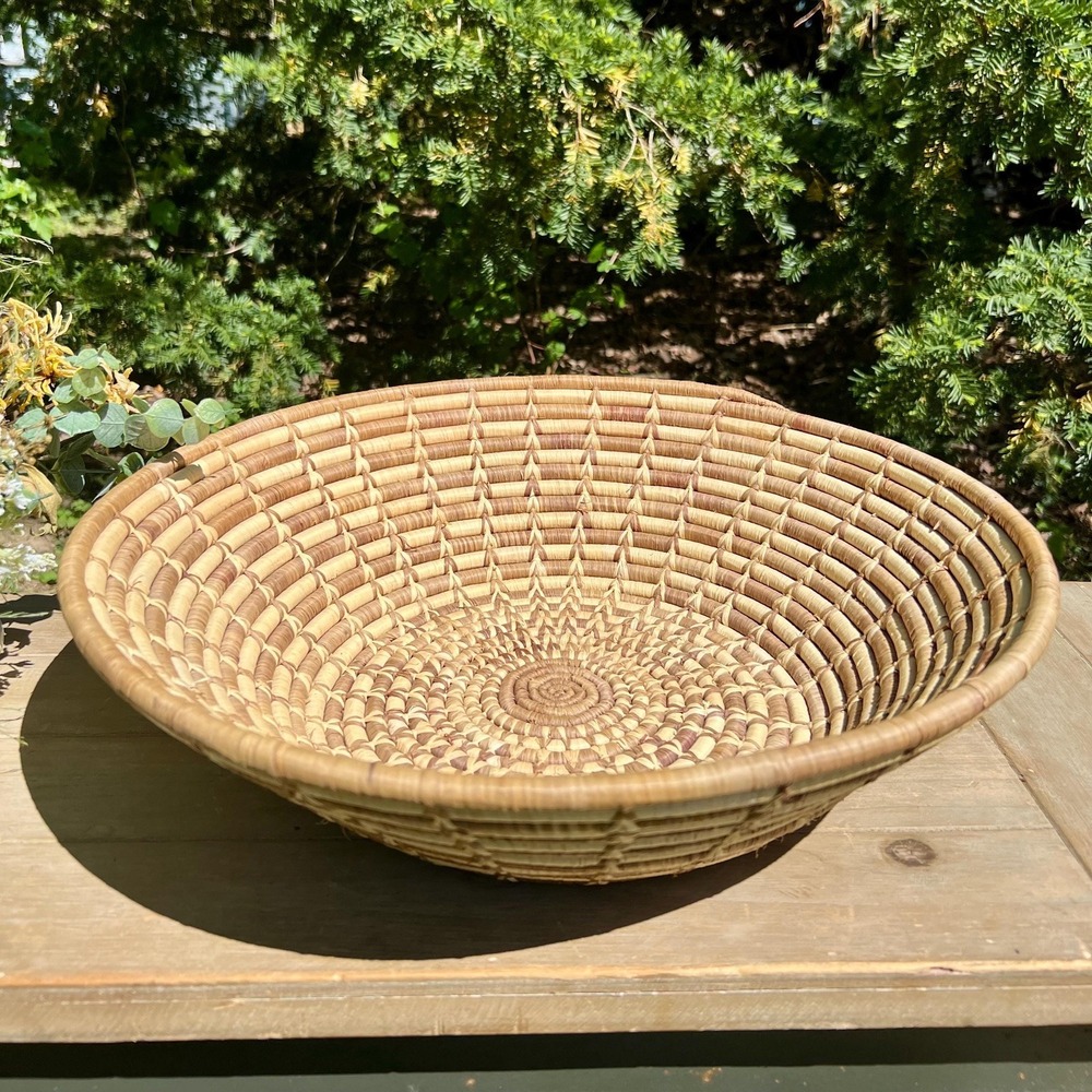 Large Handmade Woven Coiled Tan/Brown Bowl Basket. Rustic Decor/Farmhouse Decor